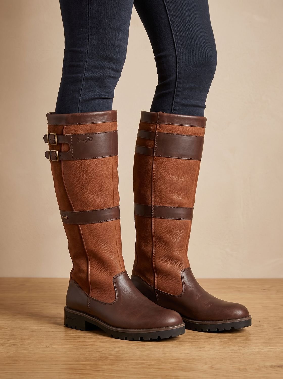 Women's Waterproof Knee-High No-Zip Boots with Double Buckle Detail