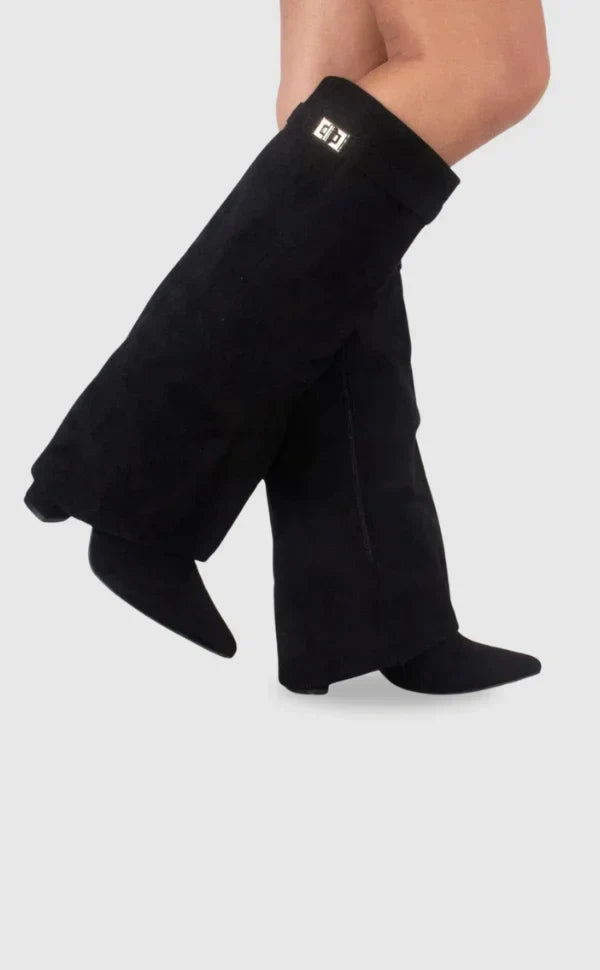 High PU suede boots with metal buckle for women
