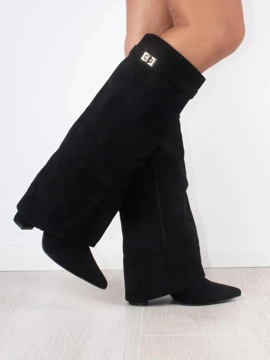 High PU suede boots with metal buckle for women