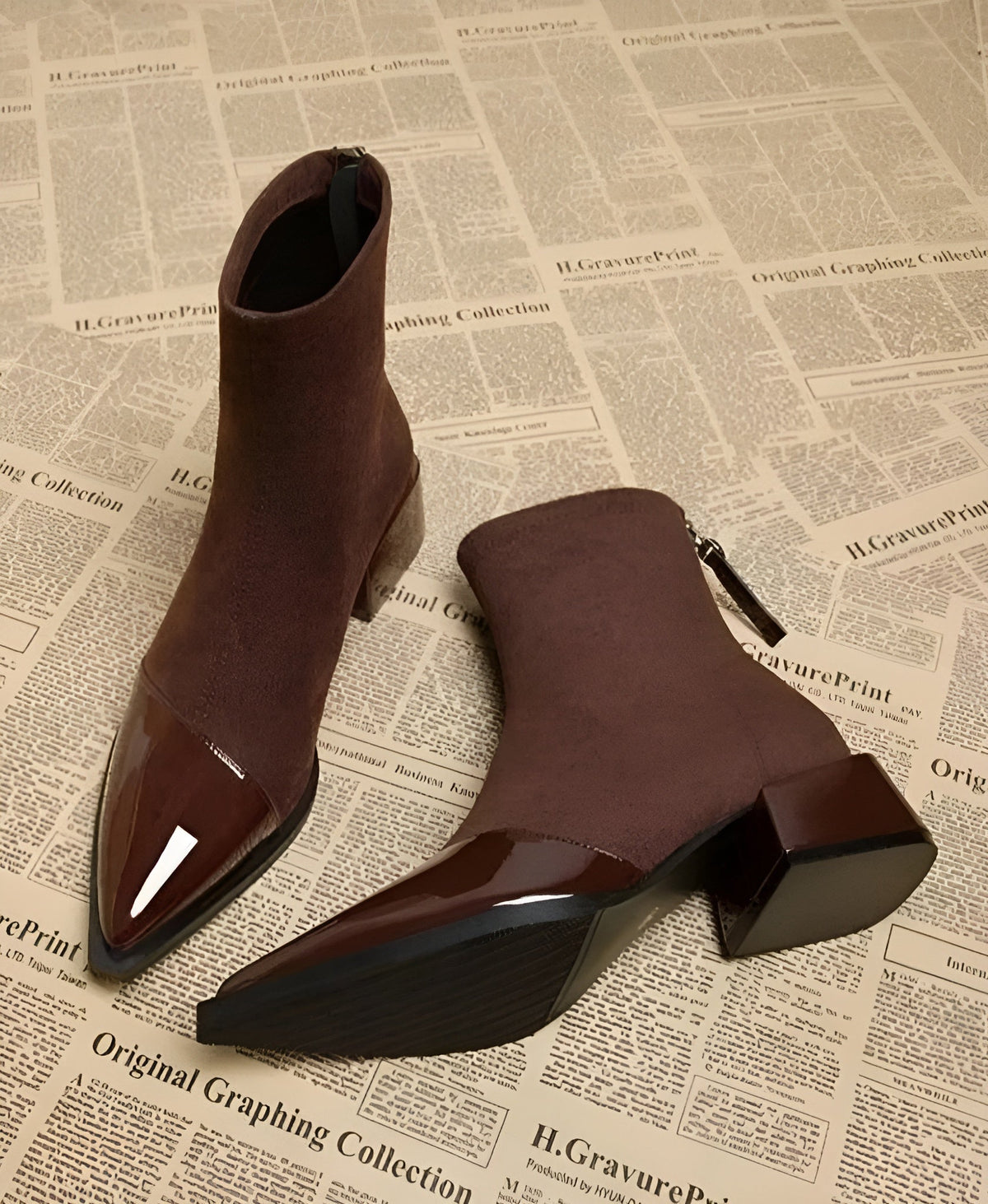 Ladies' Suede Block Heel Ankle Boots Details Elegant