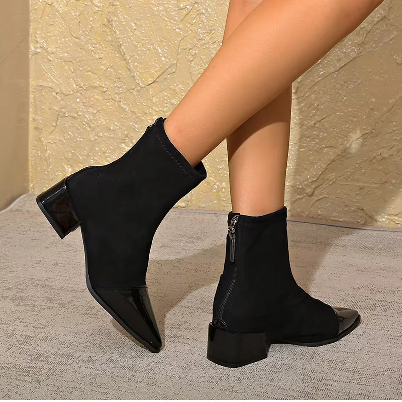Ladies' Suede Block Heel Ankle Boots Details Elegant