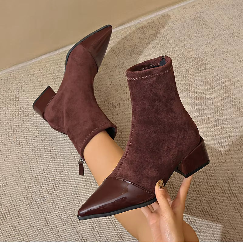 Ladies' Suede Block Heel Ankle Boots Details Elegant