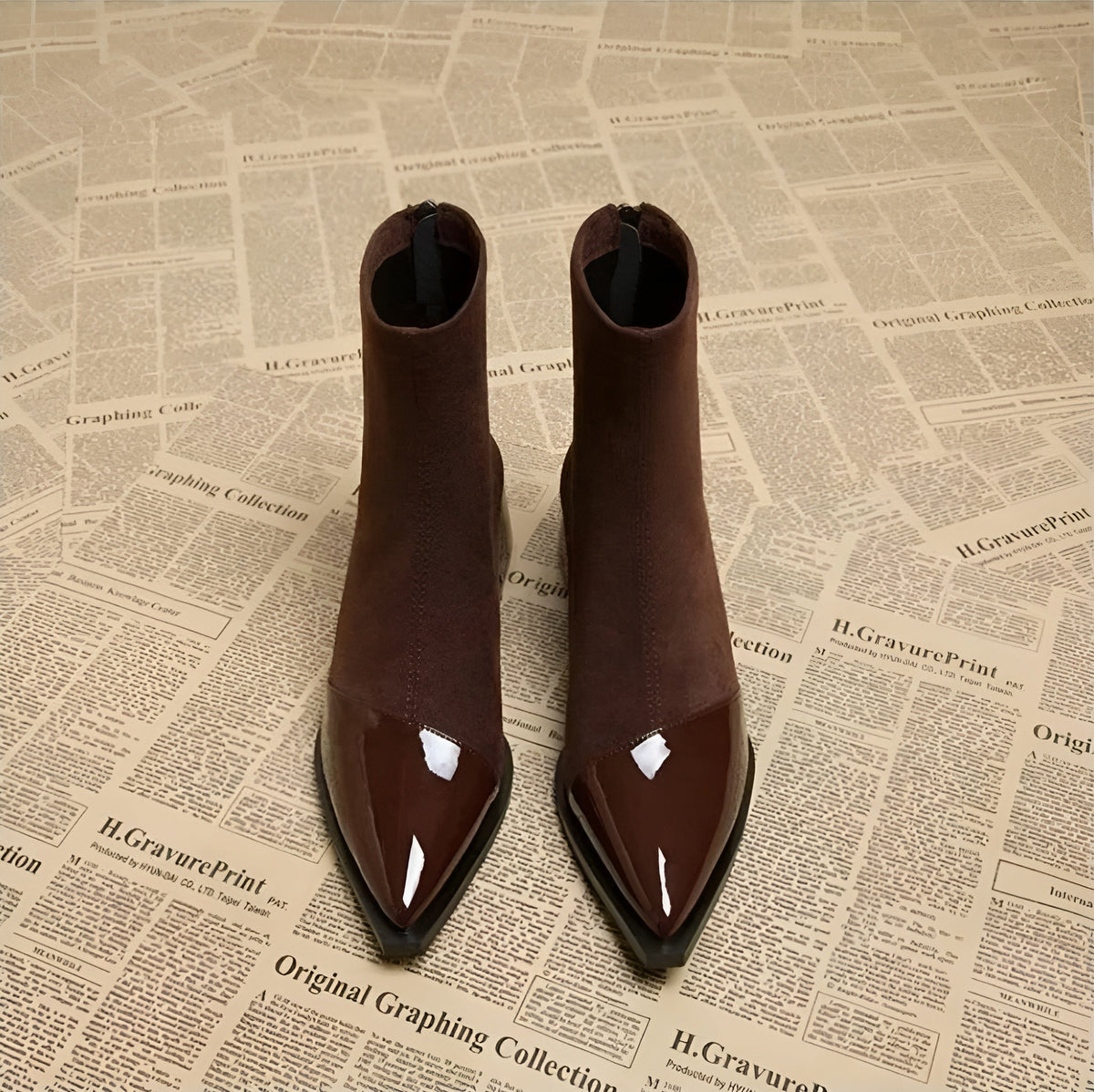 Ladies' Suede Block Heel Ankle Boots Details Elegant