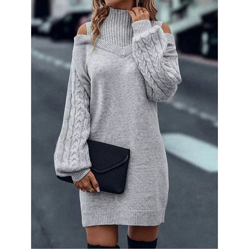Everly | Turtleneck Sweater Dress with Cold Shoulder Design