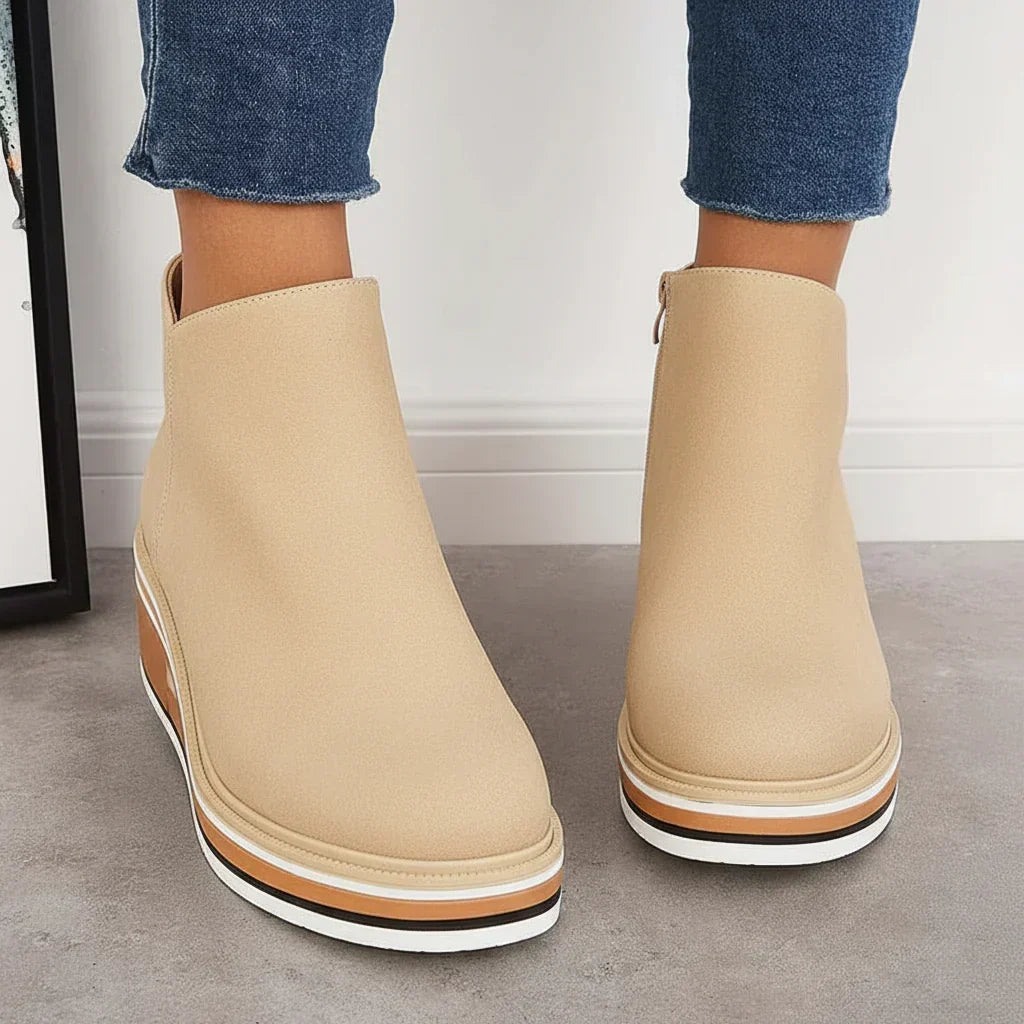 Cozy Wedge Boots Featuring Zip Closure and Colorful Sole