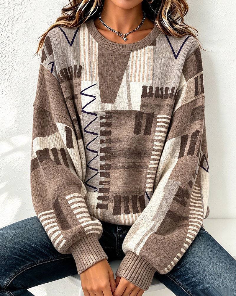 Color Block Checkered Crew Neck Sweatshirt