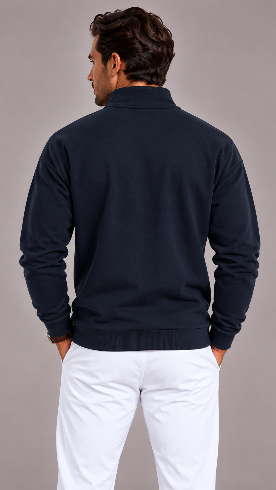 Men's Oversized Quarter Zip Sweater with Stand-Up Collar