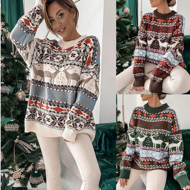 Emma | Women's Loose Fit Knitted Christmas Jumper with Jacquard Design