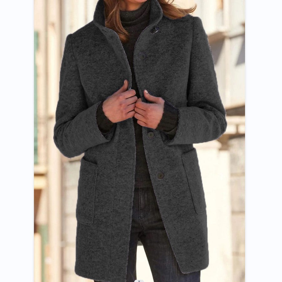 Maja Women's Slim Fit Coat with Stand Collar, Buttons, and Pockets