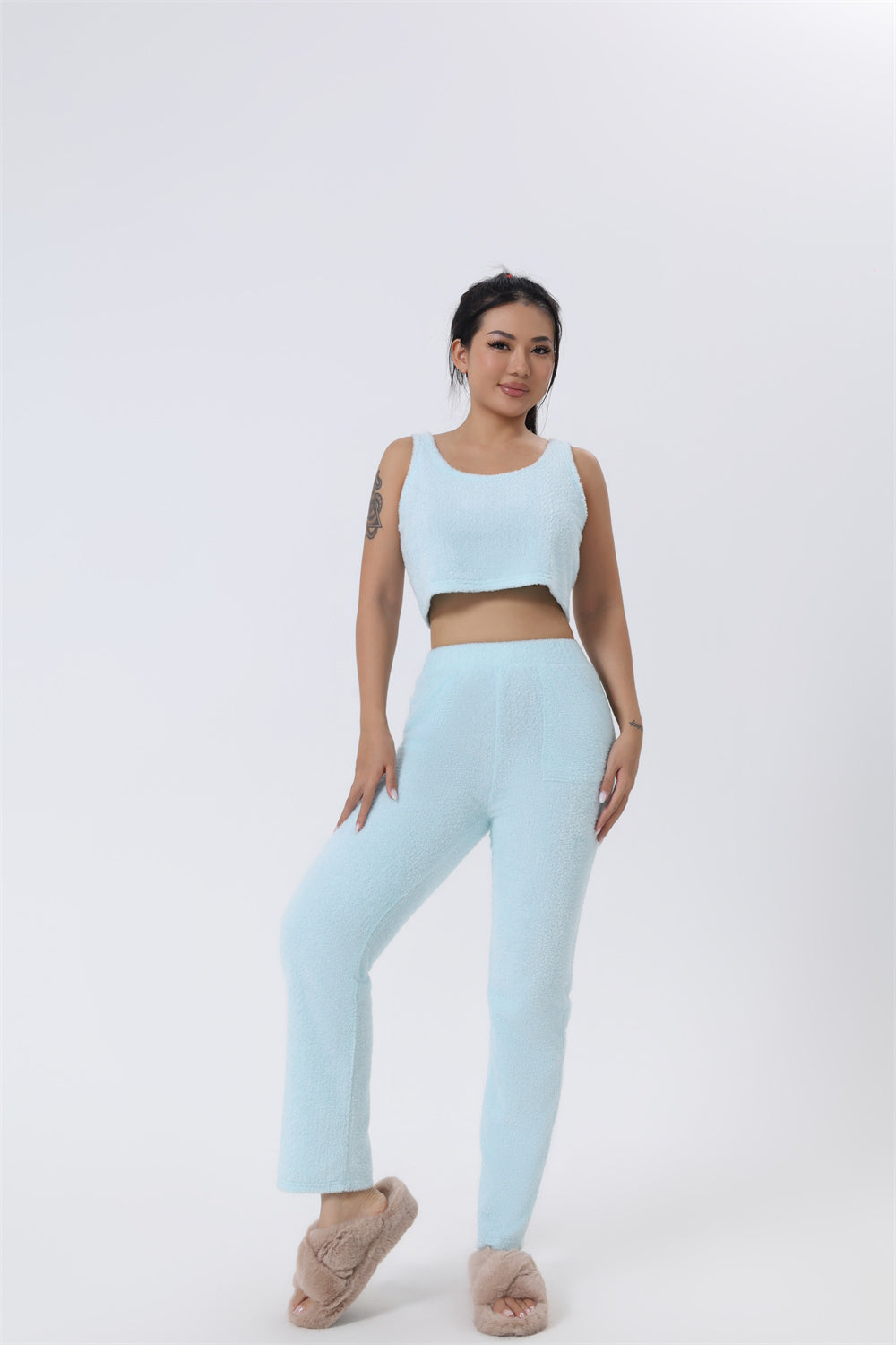 Emma | Cozy Loungewear Set – Top, Wide-Leg Trousers, and Long Cardigan