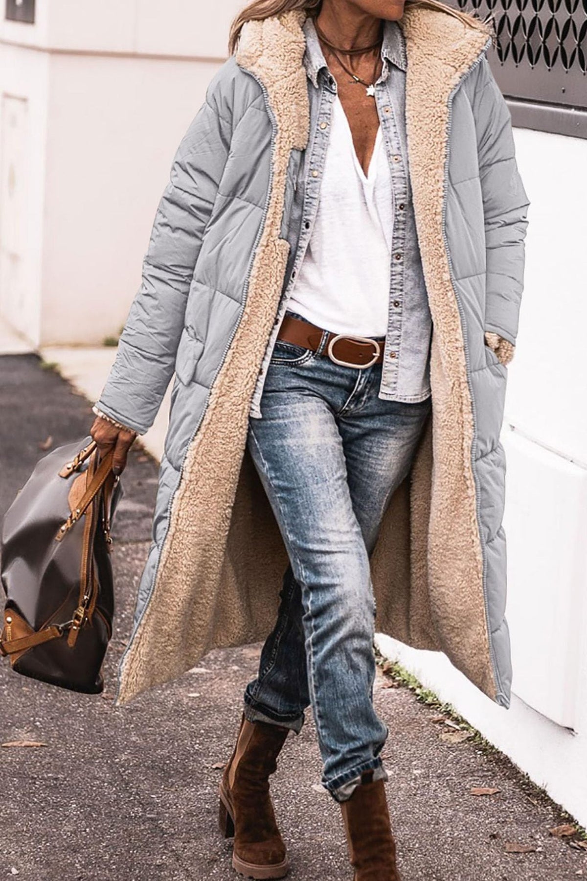 Frida | Cozy Long Padded Coat with Teddy Lining and Hood