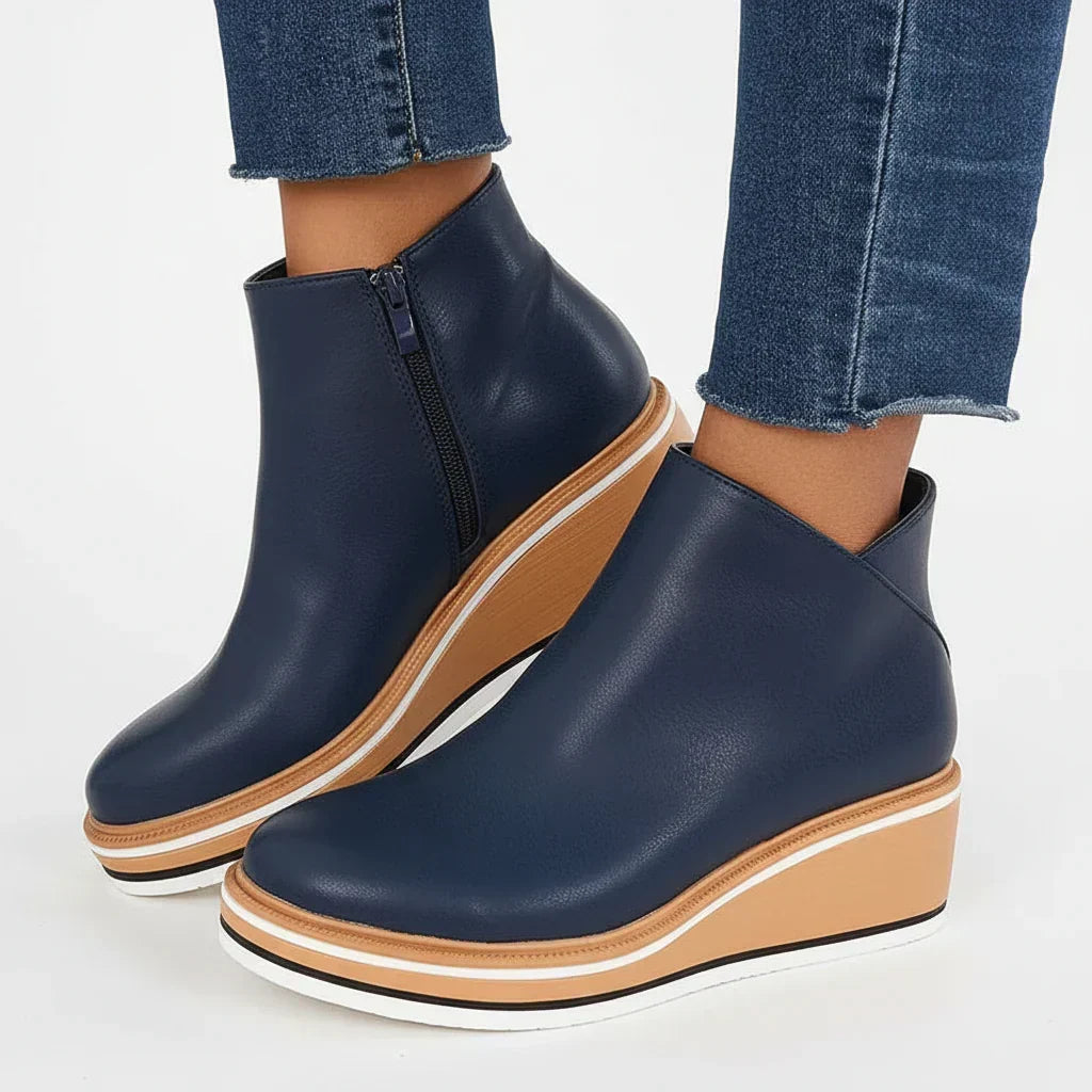 Cozy Wedge Boots Featuring Zip Closure and Colorful Sole