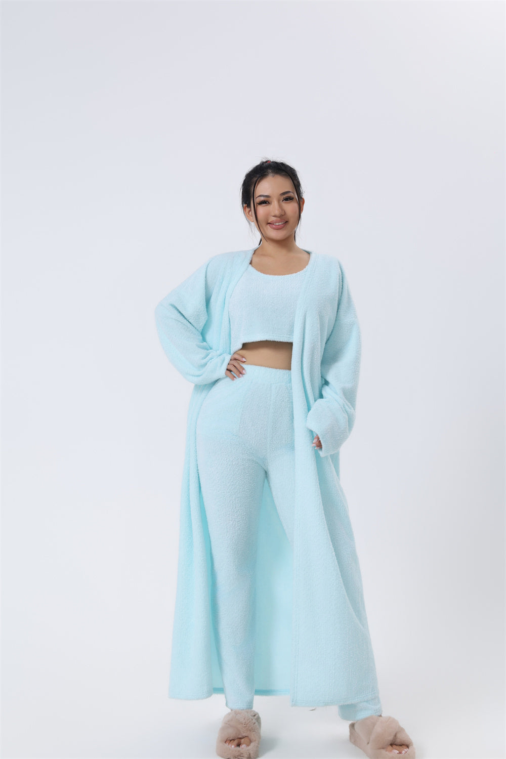 Emma | Cozy Loungewear Set – Top, Wide-Leg Trousers, and Long Cardigan