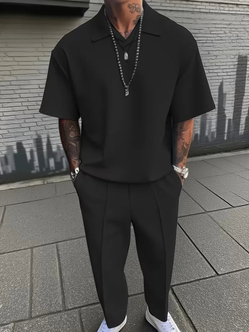 Men's Set with V-Neck and Straight Trousers