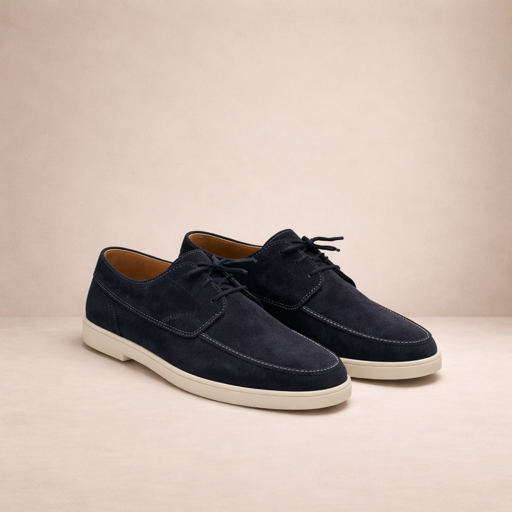 Suede Loafers for Men Regular Fit Leather Lace-Up Closed Toe