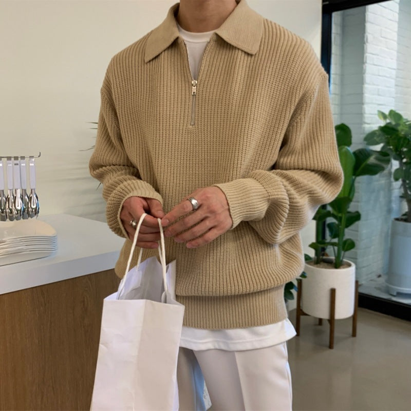 Classic Knitted Zip Jumper for Men with Relaxed Fit