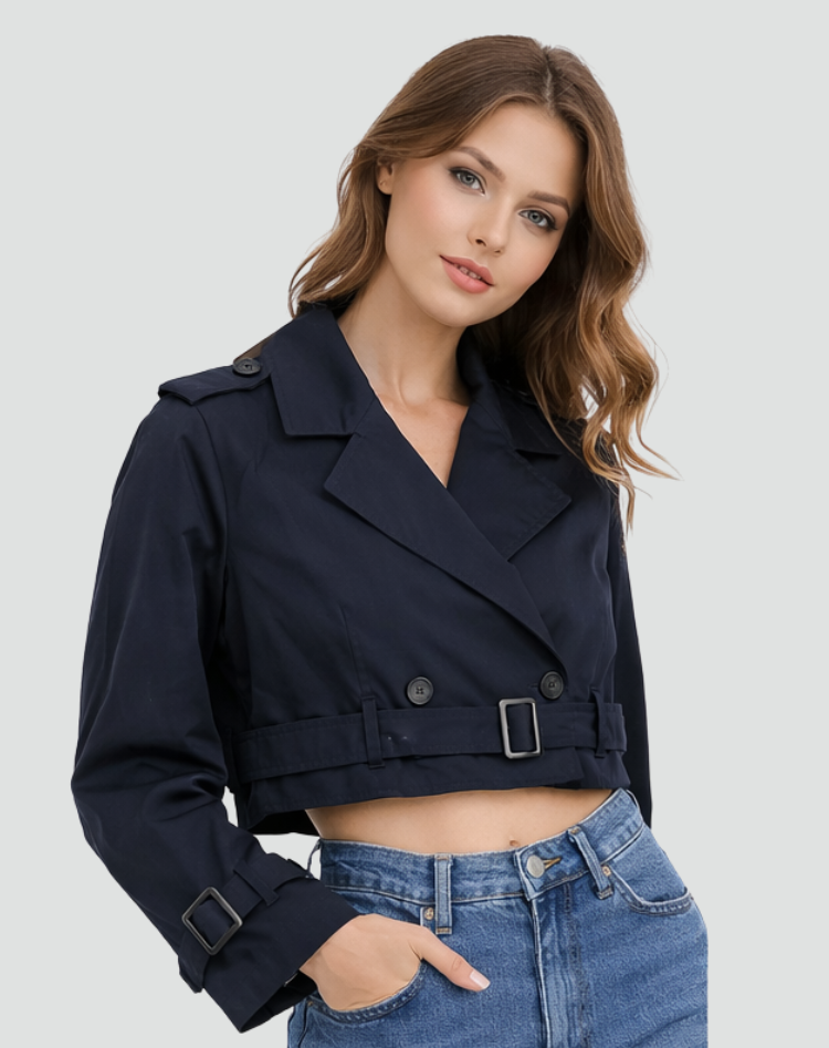 Ladies' Short Fit Cotton Trench Coat