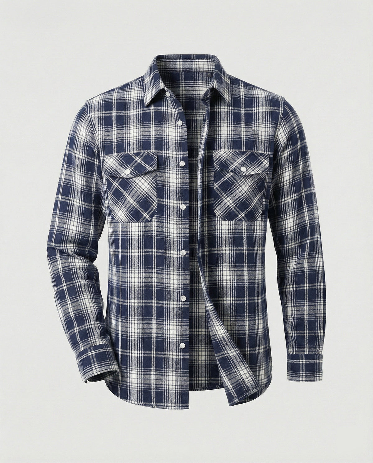 Men's Long Sleeve Flannel Shirt with Check Pattern and Chest Pockets