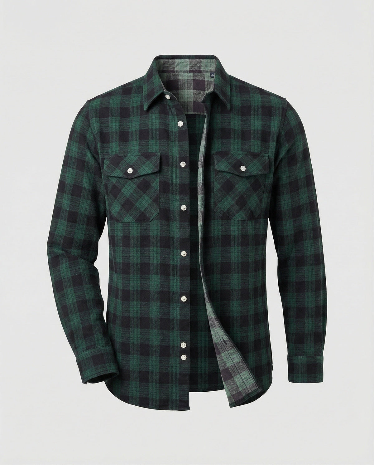 Men's Long Sleeve Flannel Shirt with Check Pattern and Chest Pockets