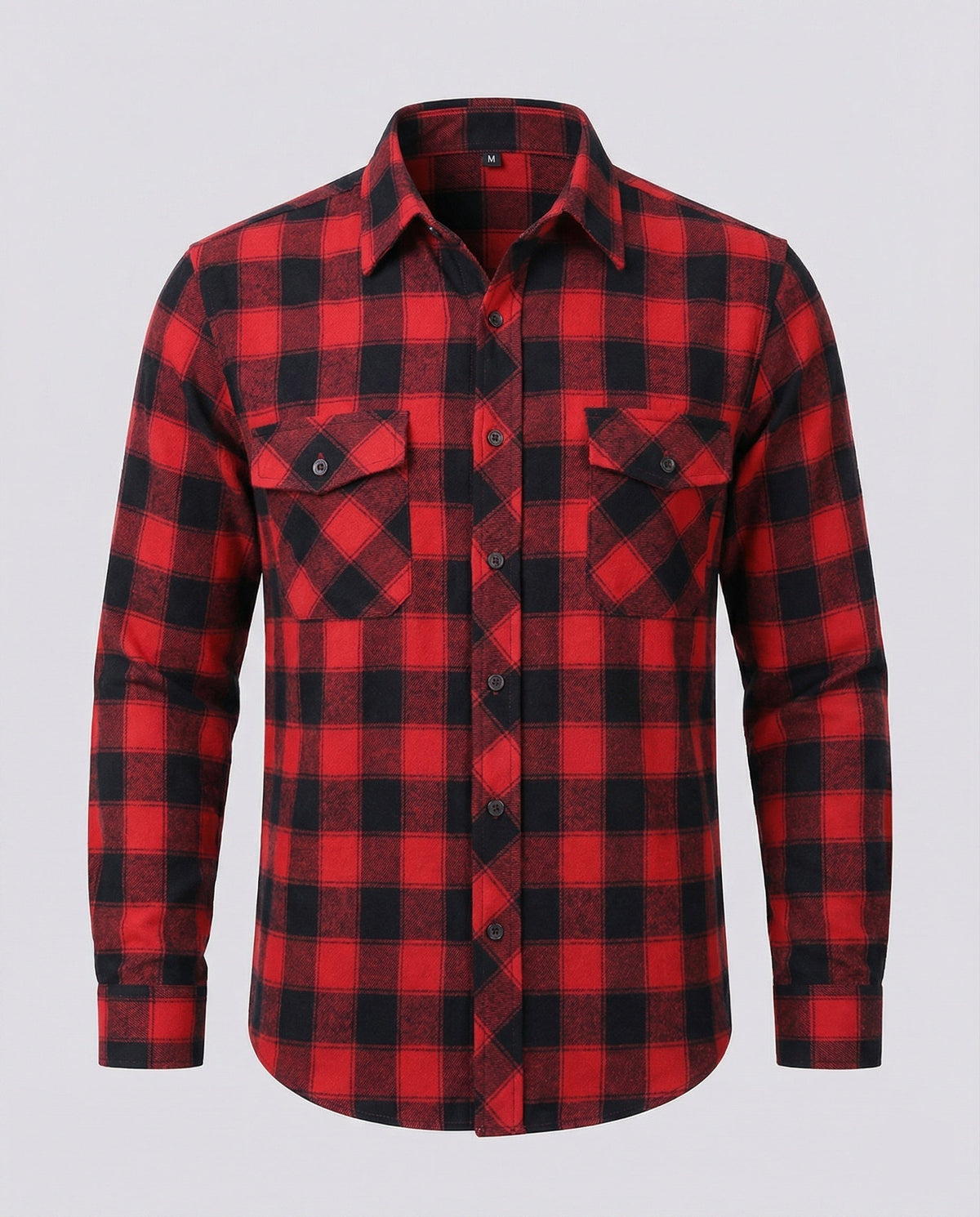 Men's Long Sleeve Flannel Shirt with Check Pattern and Chest Pockets