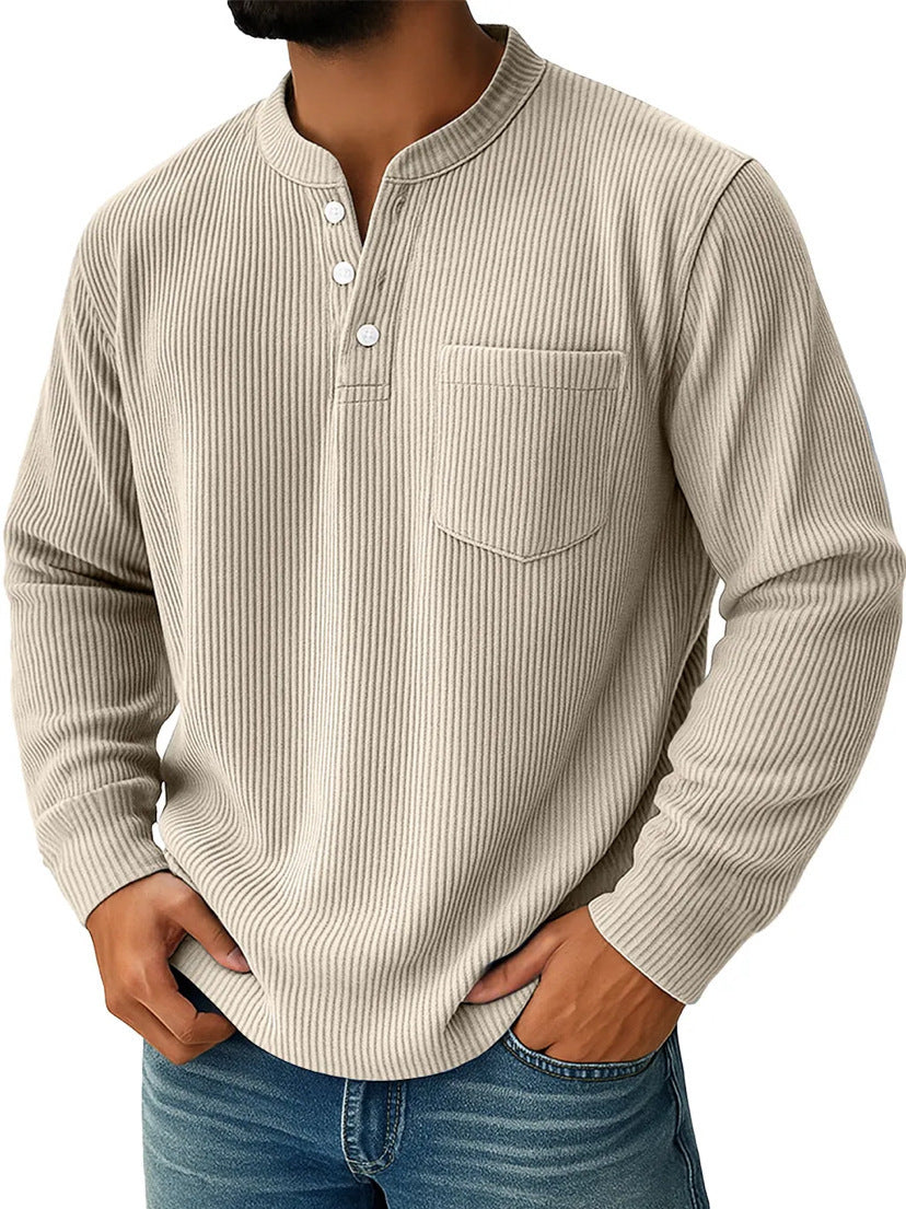 Men's Waffle Knit Thermal Henley T-Shirt with Raised Collar, Chest Pocket, and Cozy Ribbed Fit