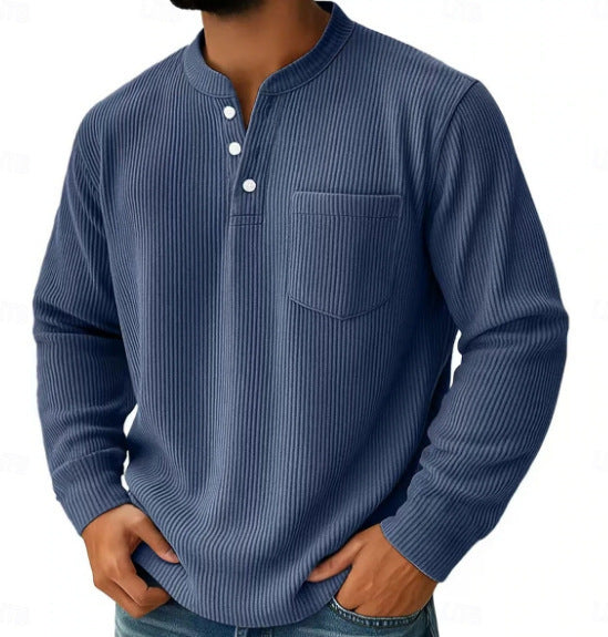 Men's Waffle Knit Thermal Henley T-Shirt with Raised Collar, Chest Pocket, and Cozy Ribbed Fit
