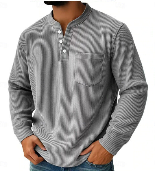 Men's Waffle Knit Thermal Henley T-Shirt with Raised Collar, Chest Pocket, and Cozy Ribbed Fit