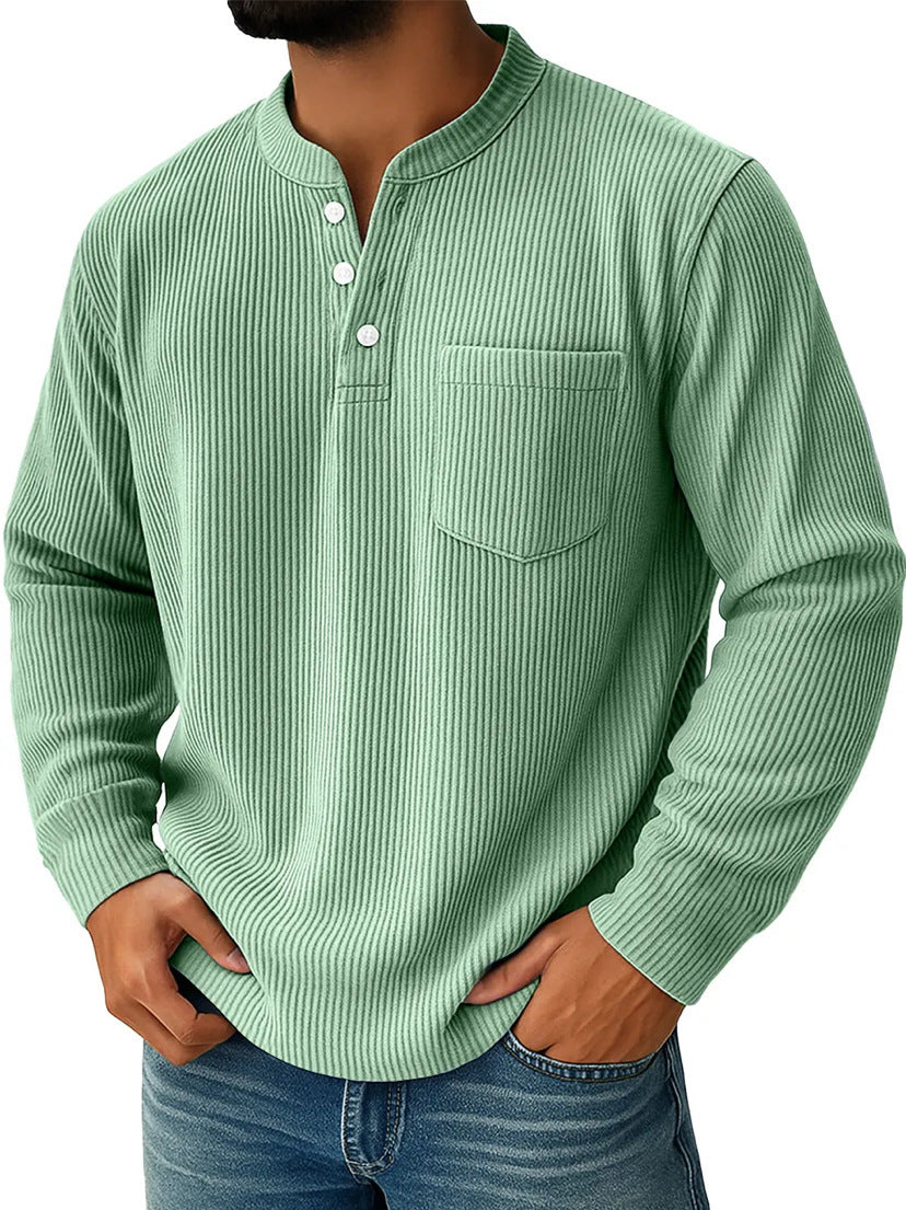Men's Waffle Knit Thermal Henley T-Shirt with Raised Collar, Chest Pocket, and Cozy Ribbed Fit