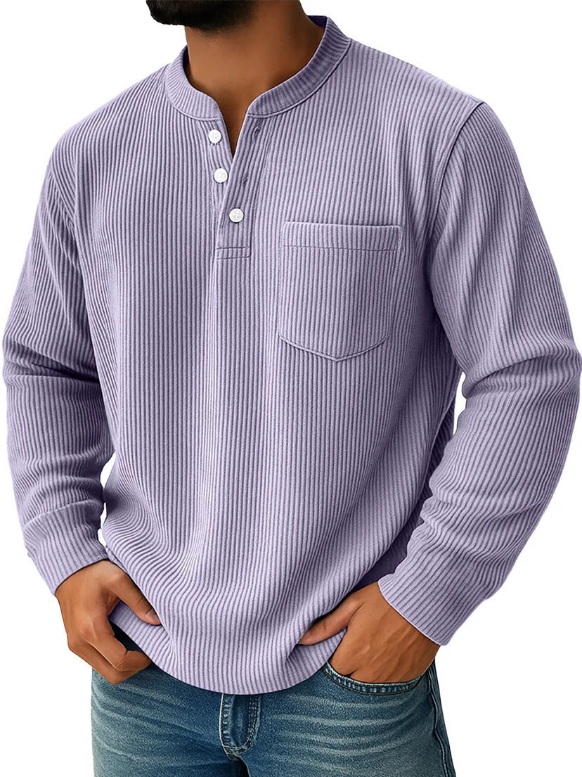 Men's Waffle Knit Thermal Henley T-Shirt with Raised Collar, Chest Pocket, and Cozy Ribbed Fit