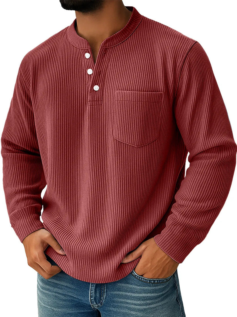 Men's Waffle Knit Thermal Henley T-Shirt with Raised Collar, Chest Pocket, and Cozy Ribbed Fit
