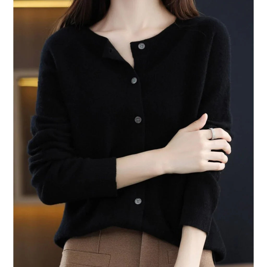 Cardigan for Women with Button Closure and Round Neck