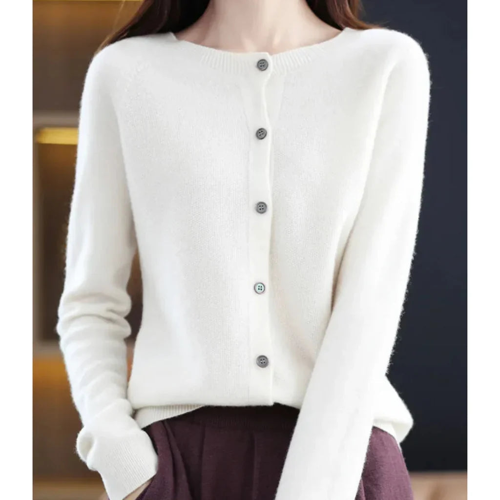 Cardigan for Women with Button Closure and Round Neck