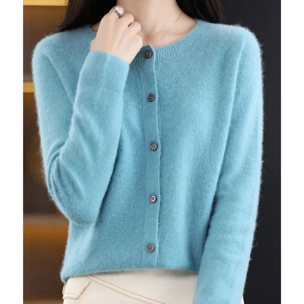 Cardigan for Women with Button Closure and Round Neck