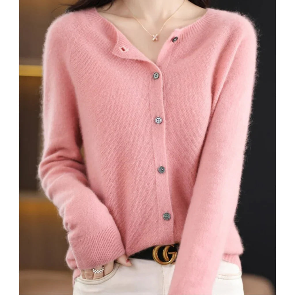 Cardigan for Women with Button Closure and Round Neck
