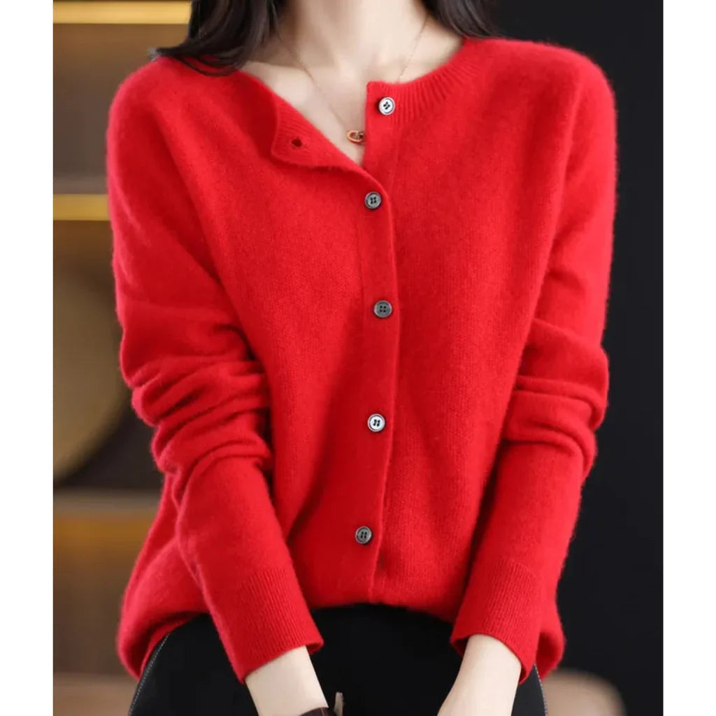 Cardigan for Women with Button Closure and Round Neck