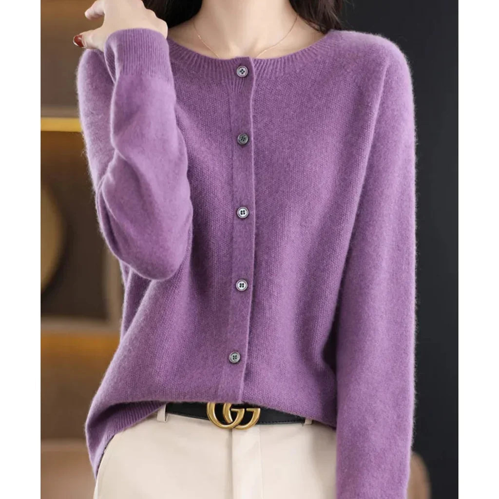 Cardigan for Women with Button Closure and Round Neck
