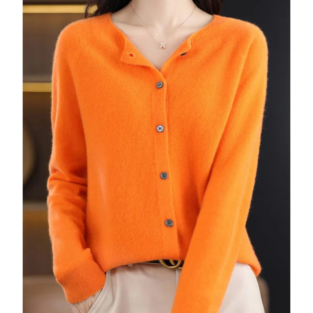 Cardigan for Women with Button Closure and Round Neck