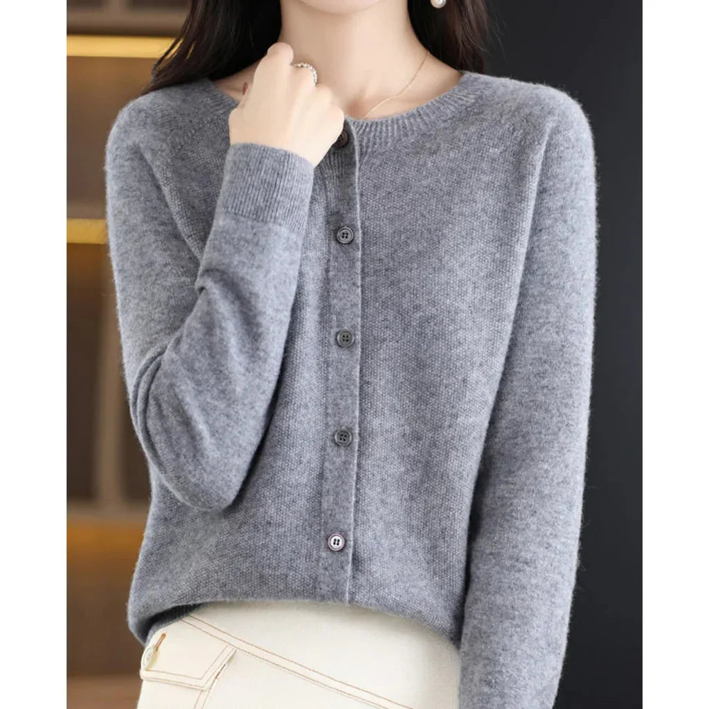 Cardigan for Women with Button Closure and Round Neck