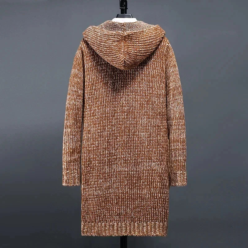 Men's Wool Knitted Gilet with Hood and Ribbed Cuffs
