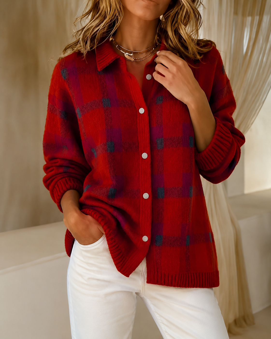 Tesa | Plaid Knit Cardigan