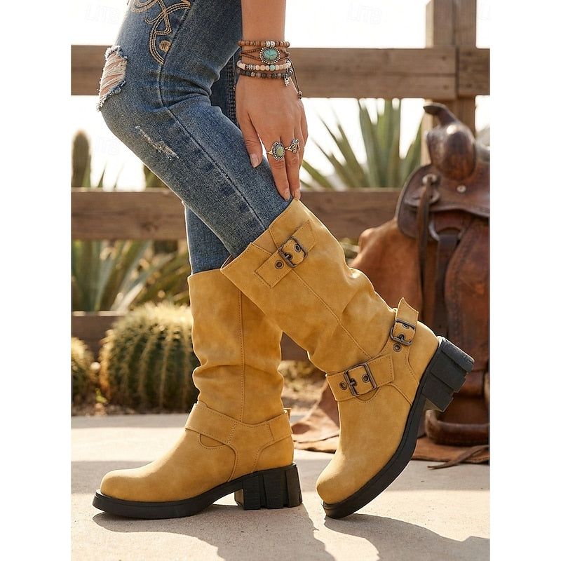 Ramona | Retro Buckle Biker Boots