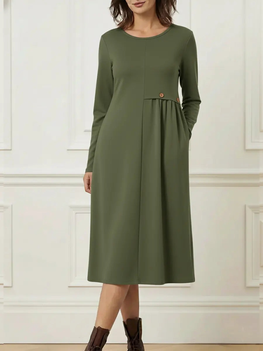 Long Sleeve Round Neck Midi Dress for Women