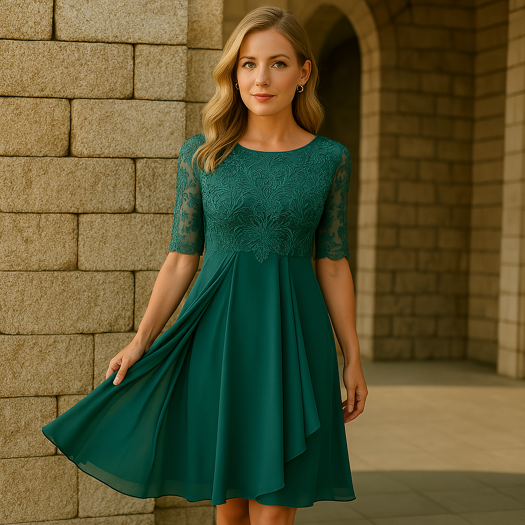 Elegant Dress with Three-Quarter Sleeves for Evening Parties