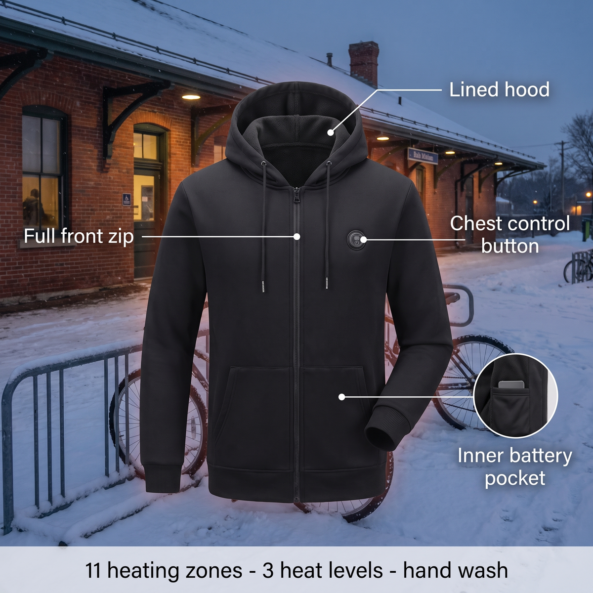 USB Heated Hooded Gilet - 11 Heat Zones, 3 Temperature Settings