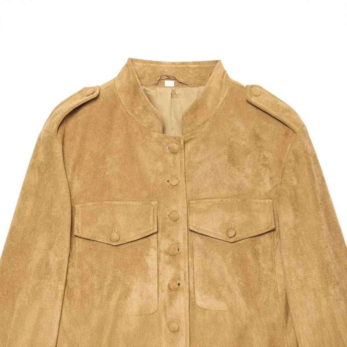 Women's High Collar Suede Jacket in Military Style