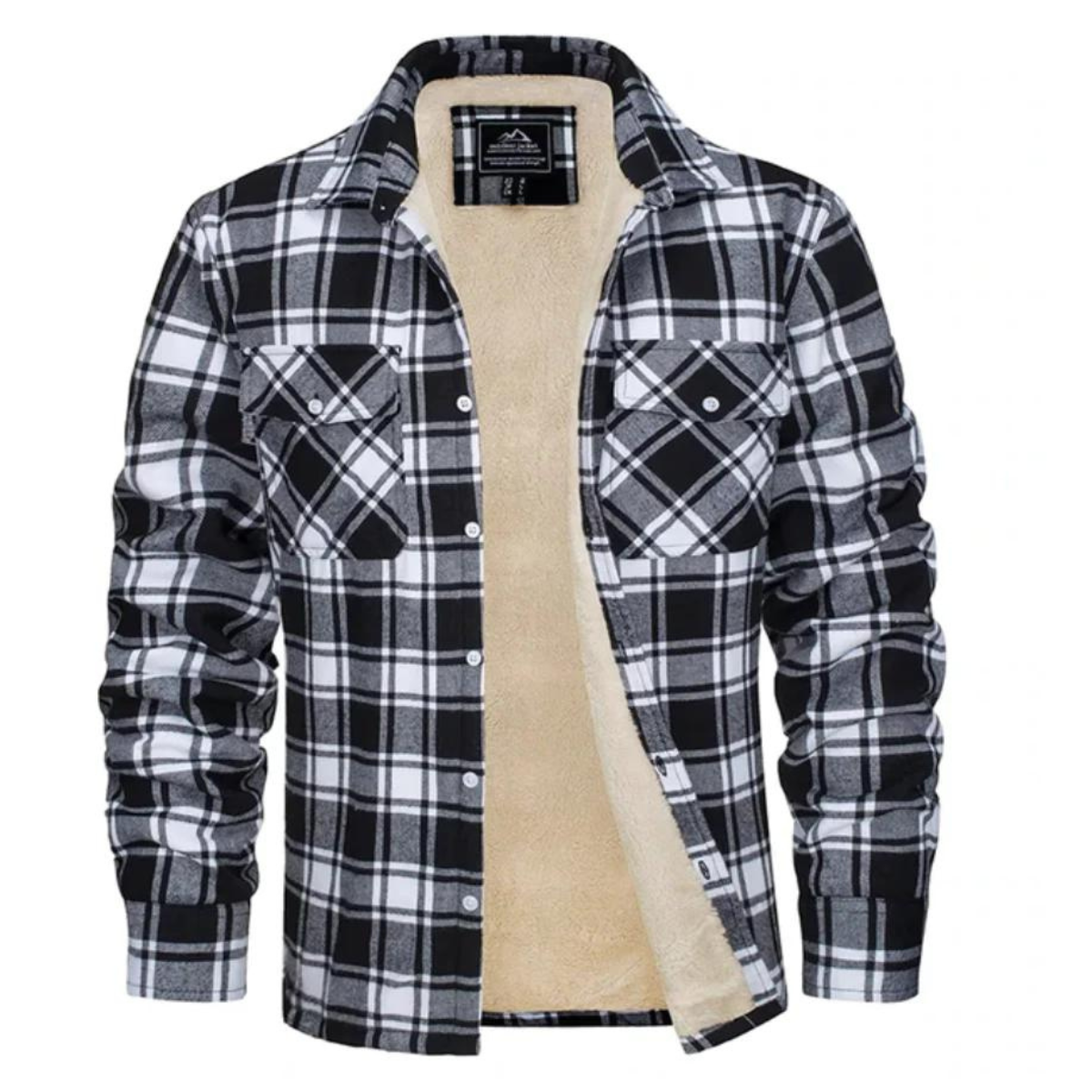 Men's Plaid Winter Jacket with Fleece Lining and Button Closure