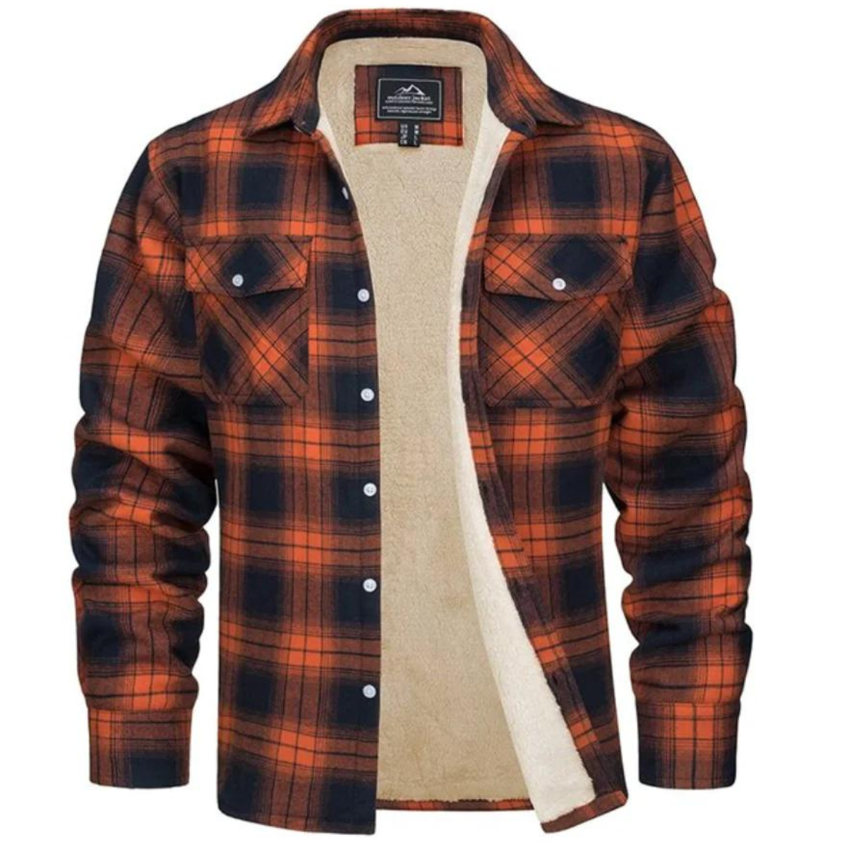 Men's Plaid Winter Jacket with Fleece Lining and Button Closure