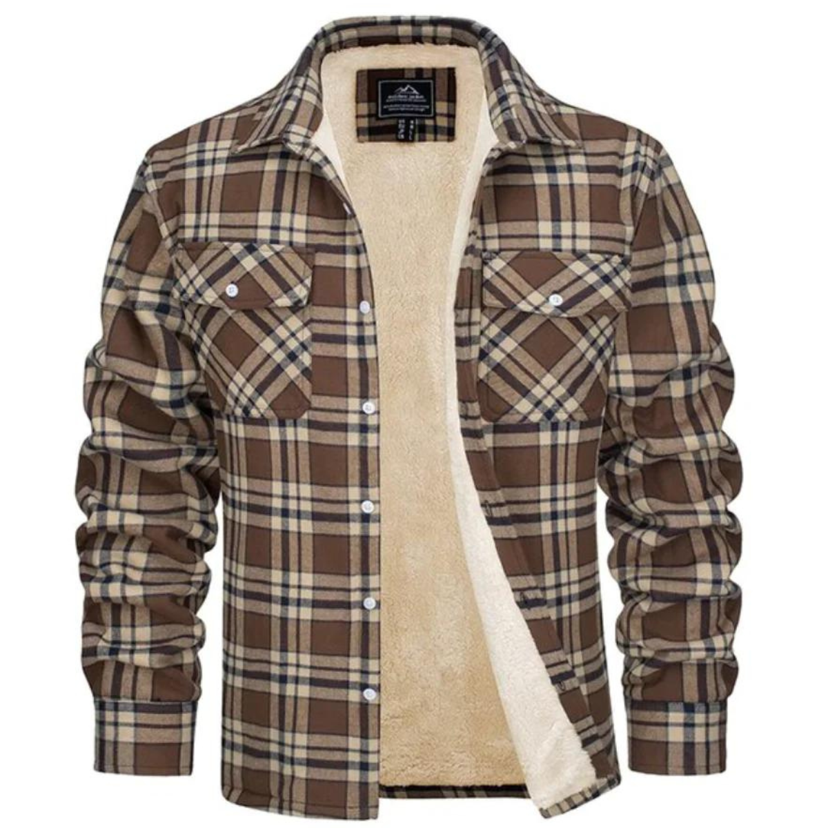 Men's Plaid Winter Jacket with Fleece Lining and Button Closure