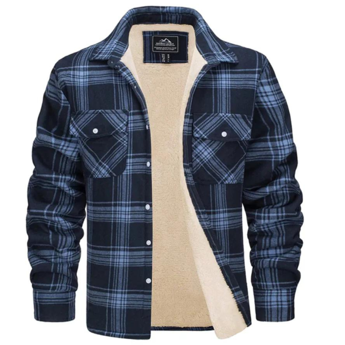 Men's Plaid Winter Jacket with Fleece Lining and Button Closure