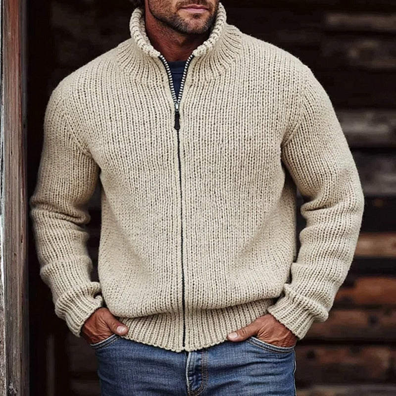 Men's High Collar Full-Zip Thick Knit Jacket